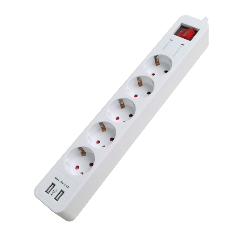 5 ways European type surge protector electrical socket with USB charger XH-GDU05K