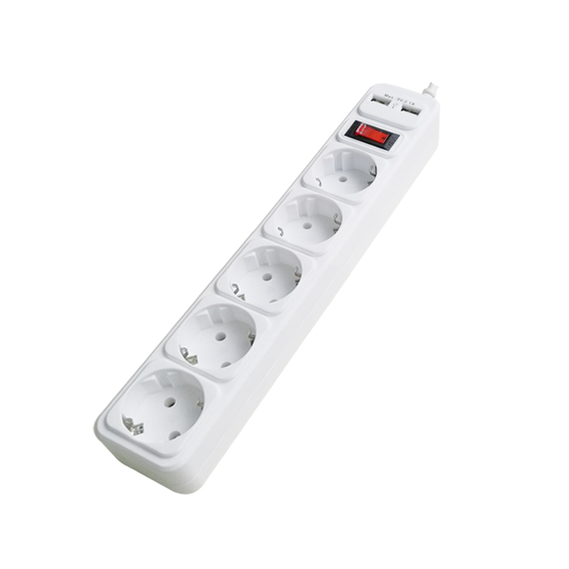 5 ways European type surge protector with USB charger XH-EU05K