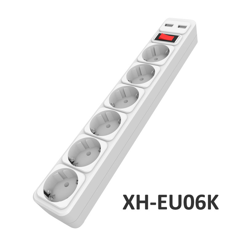 6 ways European type surge protector with USB charger XH-EU06K