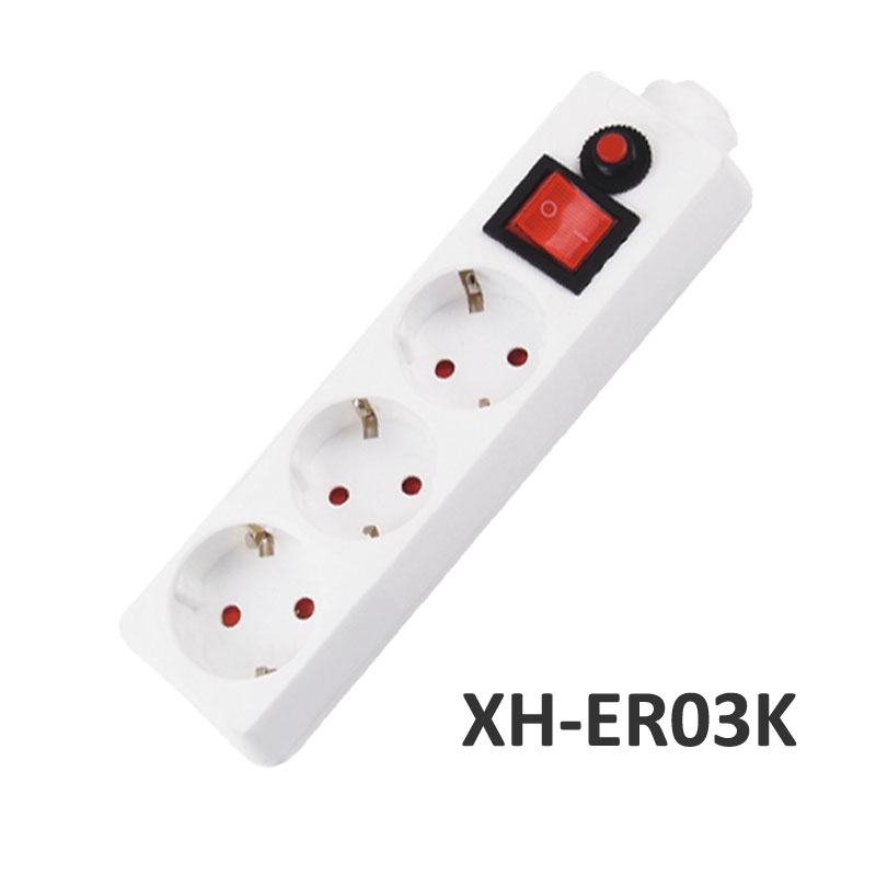 3 ways European type Extension Socket with overload protection XH-ER03K