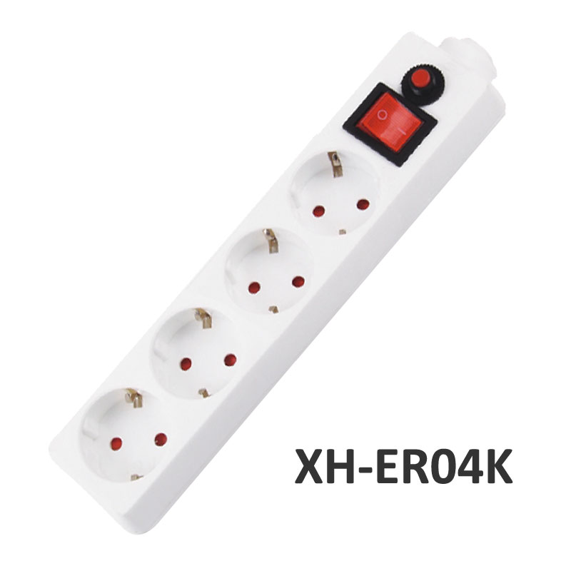 4 ways European type Extension Socket with overload protection XH-ER04K