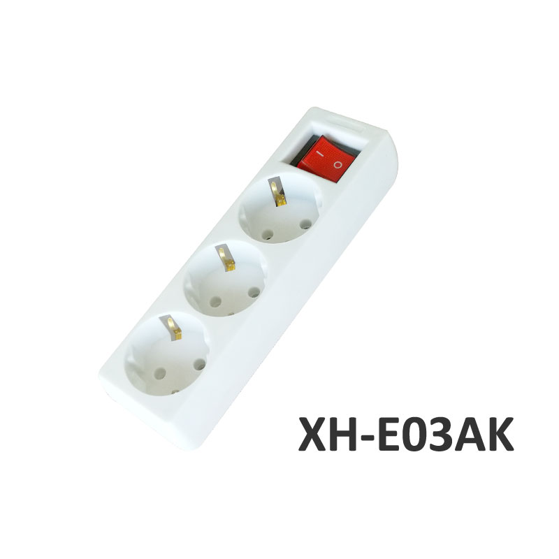 3 ways European type Extension Socket with switch 10A XH-E03AK