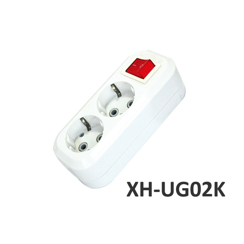 2 outlets European type Extension Socket with switch ABS XH-UG02K