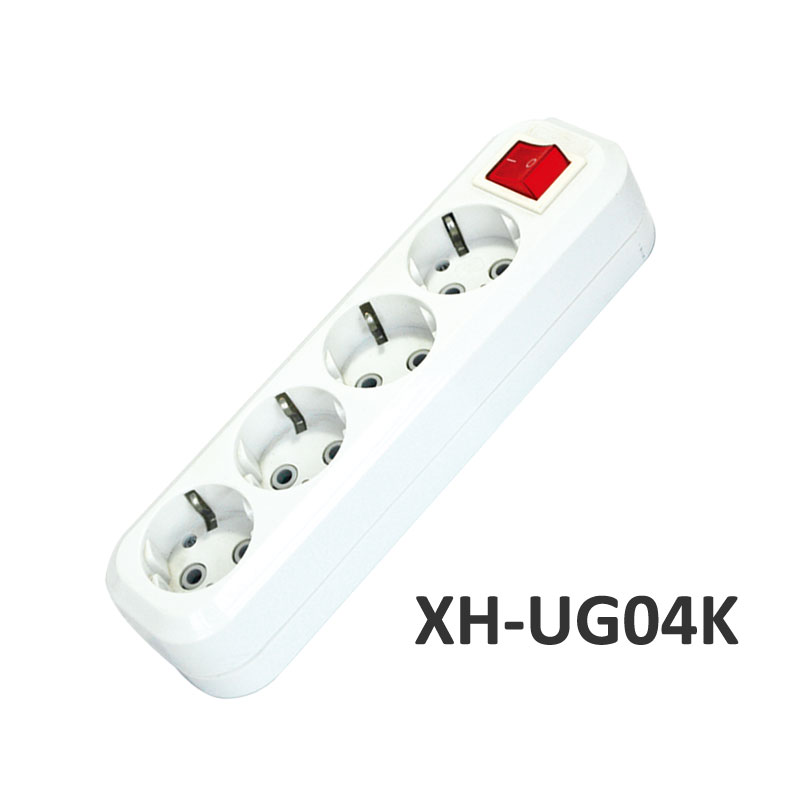 4 outlets European type Extension Socket with switch ABS XH-UG04K