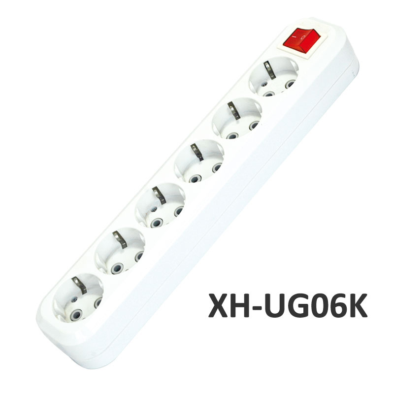 6 outlets European type Extension Socket with switch ABS XH-UG06K