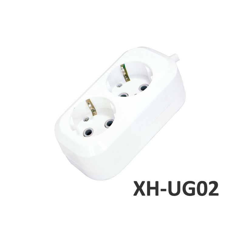 2 outlets European type Extension Socket with Grounding ABS XH-UG02