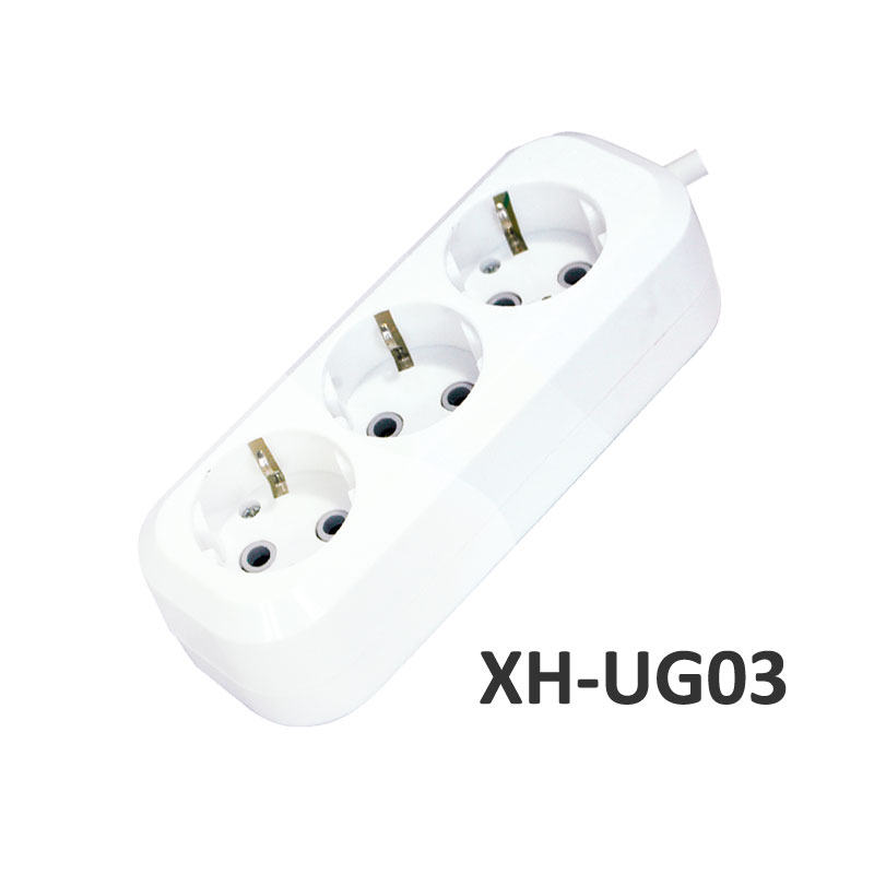 3 outlets European type Extension Socket with Grounding ABS XH-UG03