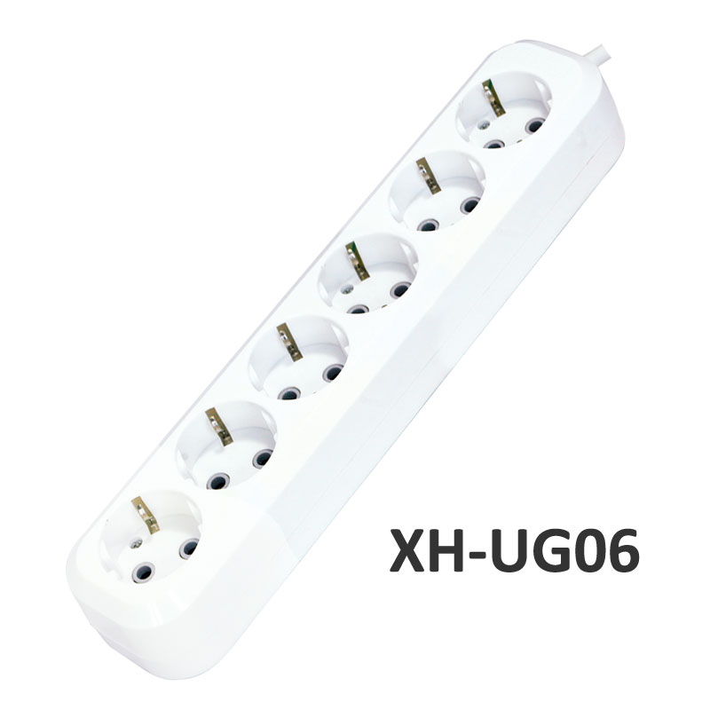 6 outlets European type Extension Socket with Grounding ABS XH-UG06