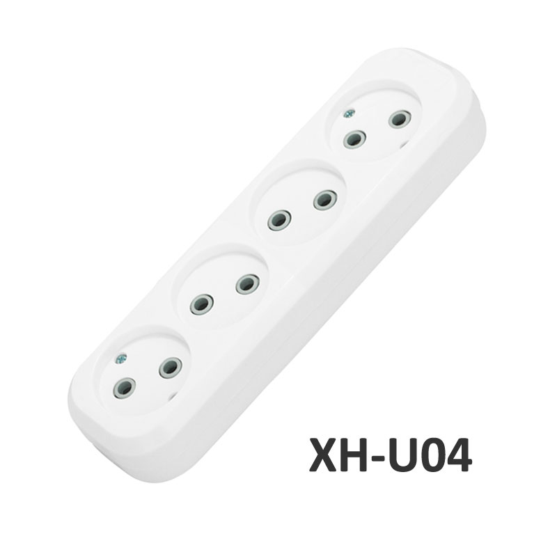 4 outlets European type Extension Socket without Grounding ABS XH-U04