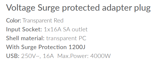 Voltage Surge protected adapter plug