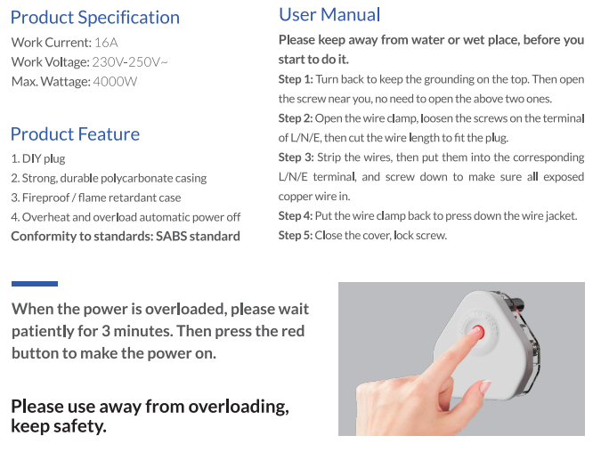 Overload Protection Rewirable South African Plug